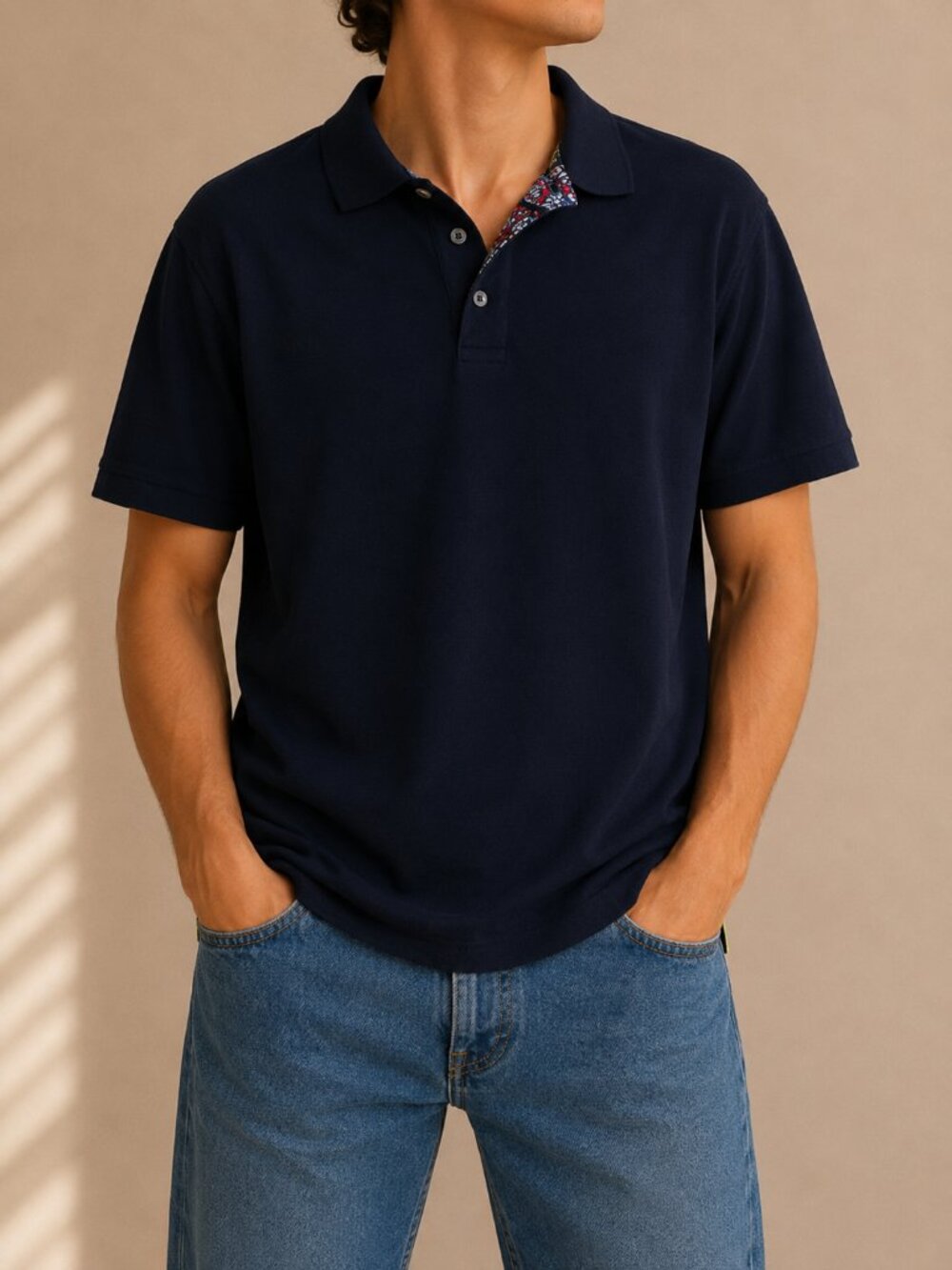 Robert Graham Short Sleeve Polo Shirt Navy Paisley Trim (Men’s XL)